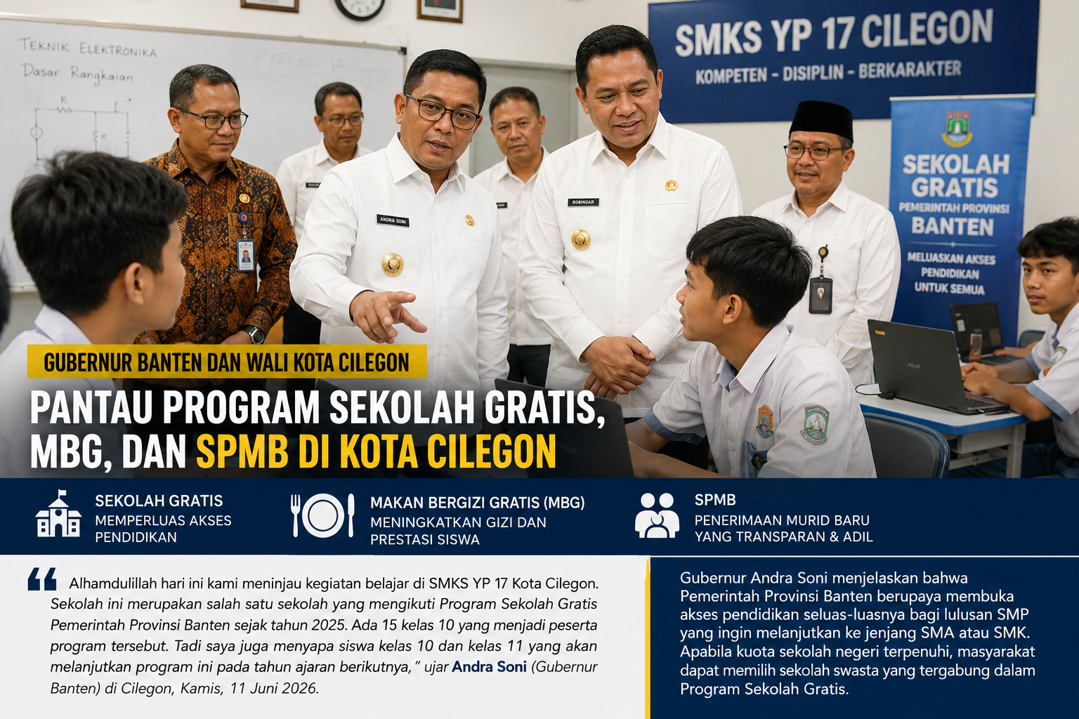 Gubernur Banten dan Wali Kota Cilegon Pantau Program Sekolah Gratis